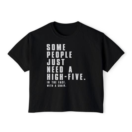 Some People Just Need A High-Five | Boxy Crop Tee - Trendy Casual Top, Festival Wear, Streetwear, Birthday Gift, Graphic Design Tee