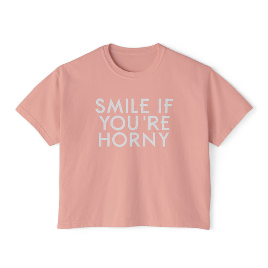 Smile If You're Horny | Boxy Crop Tee - Trendy Casual Top, Festival Wear, Streetwear, Birthday Gift, Graphic Design Tee