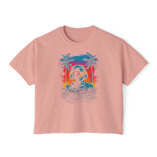 Sunset Vibes | Boxy Crop Tee - Trendy Casual Top, Festival Wear, Streetwear, Birthday Gift, Graphic Design Tee