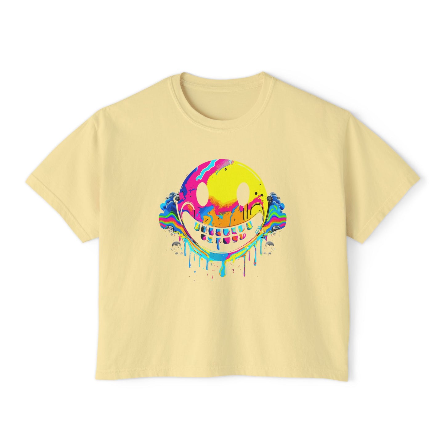 Drip with a Smile Boxy Crop Tee - Trendy Casual Top, Festival Wear, Streetwear, Birthday Gift, Graphic Design Tee