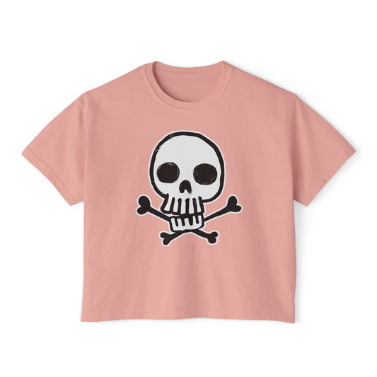 Skully | Boxy Crop Tee - Trendy Casual Top, Festival Wear, Streetwear, Birthday Gift, Graphic Design Tee