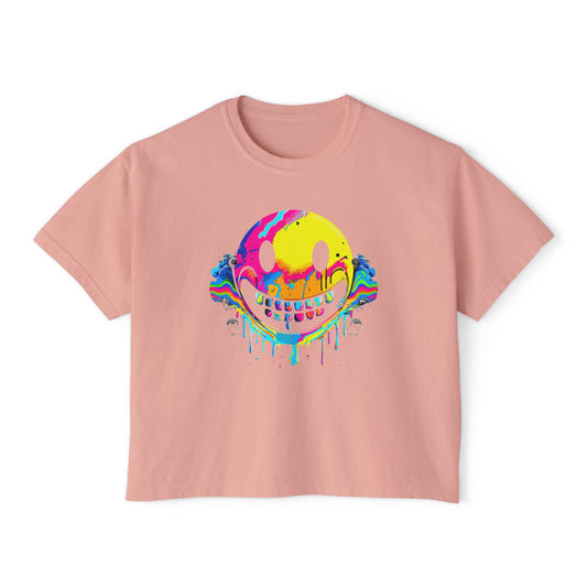 Drip with a Smile Boxy Crop Tee - Trendy Casual Top, Festival Wear, Streetwear, Birthday Gift, Graphic Design Tee