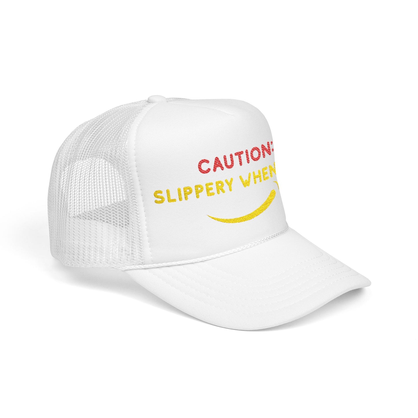 Caution: Slippery When Wet - Embroidered 100% Polyester Hat | Funny Custom Headwear
