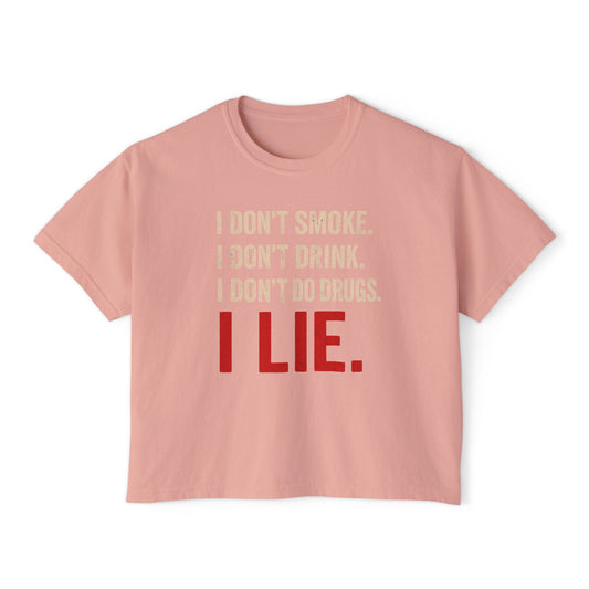 I Lie | Boxy Crop Tee - Trendy Casual Top, Festival Wear, Streetwear, Birthday Gift, Graphic Design Tee