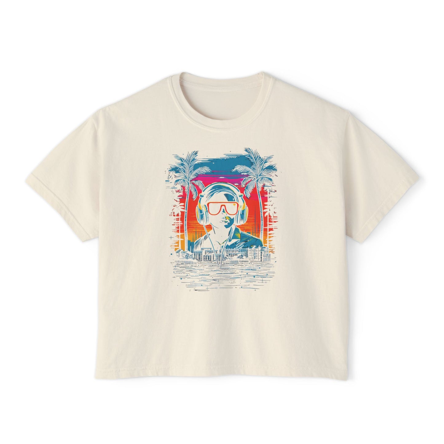 Sunset Vibes | Boxy Crop Tee - Trendy Casual Top, Festival Wear, Streetwear, Birthday Gift, Graphic Design Tee
