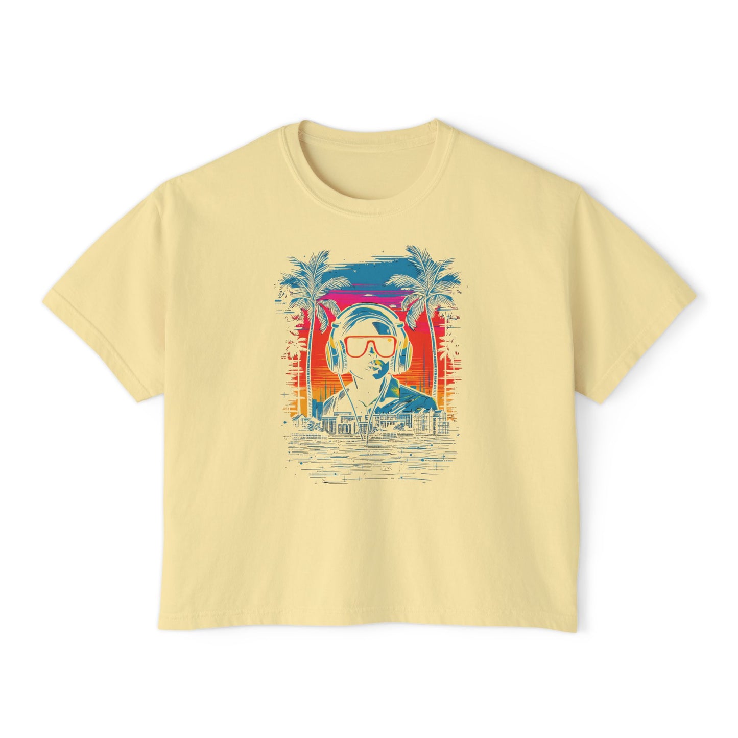 Sunset Vibes | Boxy Crop Tee - Trendy Casual Top, Festival Wear, Streetwear, Birthday Gift, Graphic Design Tee