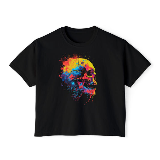 Skull Flavor | Boxy Crop Tee - Trendy Casual Top, Festival Wear, Streetwear, Birthday Gift, Graphic Design Tee