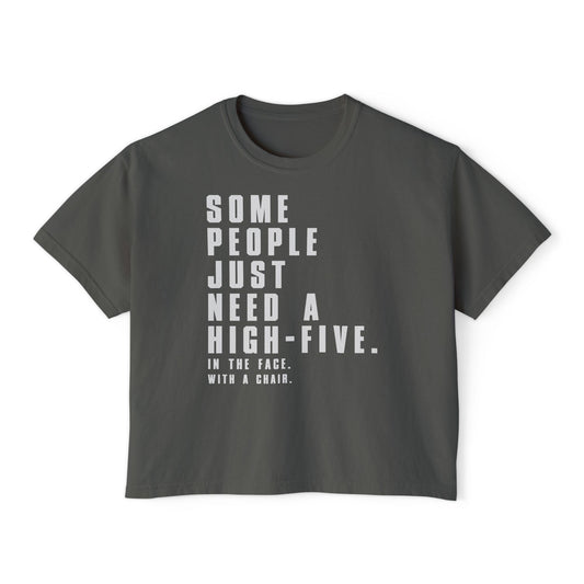 Some People Just Need A High-Five | Boxy Crop Tee - Trendy Casual Top, Festival Wear, Streetwear, Birthday Gift, Graphic Design Tee