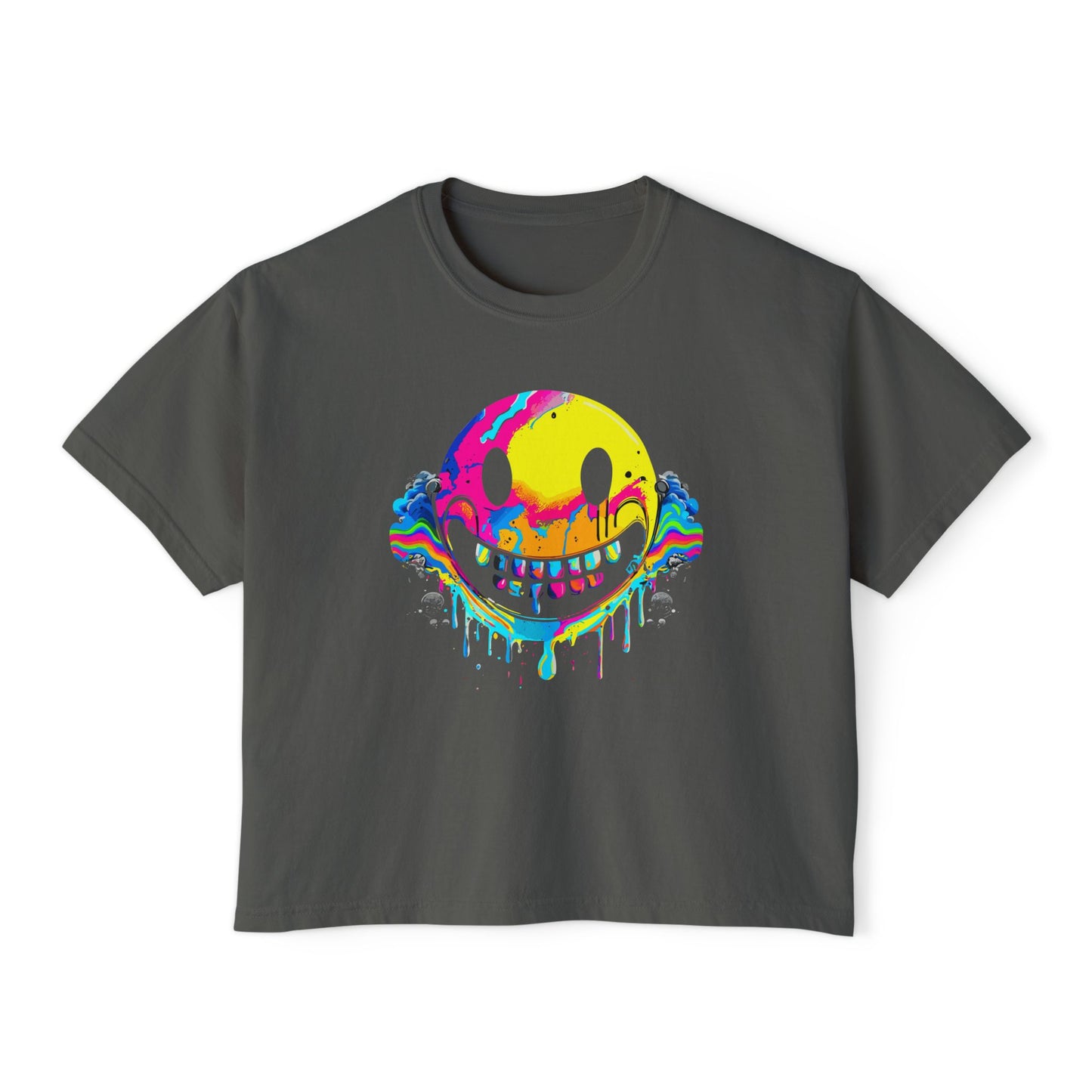 Drip with a Smile Boxy Crop Tee - Trendy Casual Top, Festival Wear, Streetwear, Birthday Gift, Graphic Design Tee