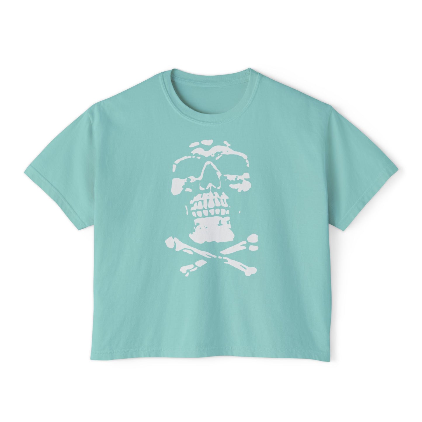 Skull Boxy Crop Tee - Trendy Casual Top for Grunge Lovers, Festival Wear, Perfect for Summer, Birthday Gift, Skull Design Tee