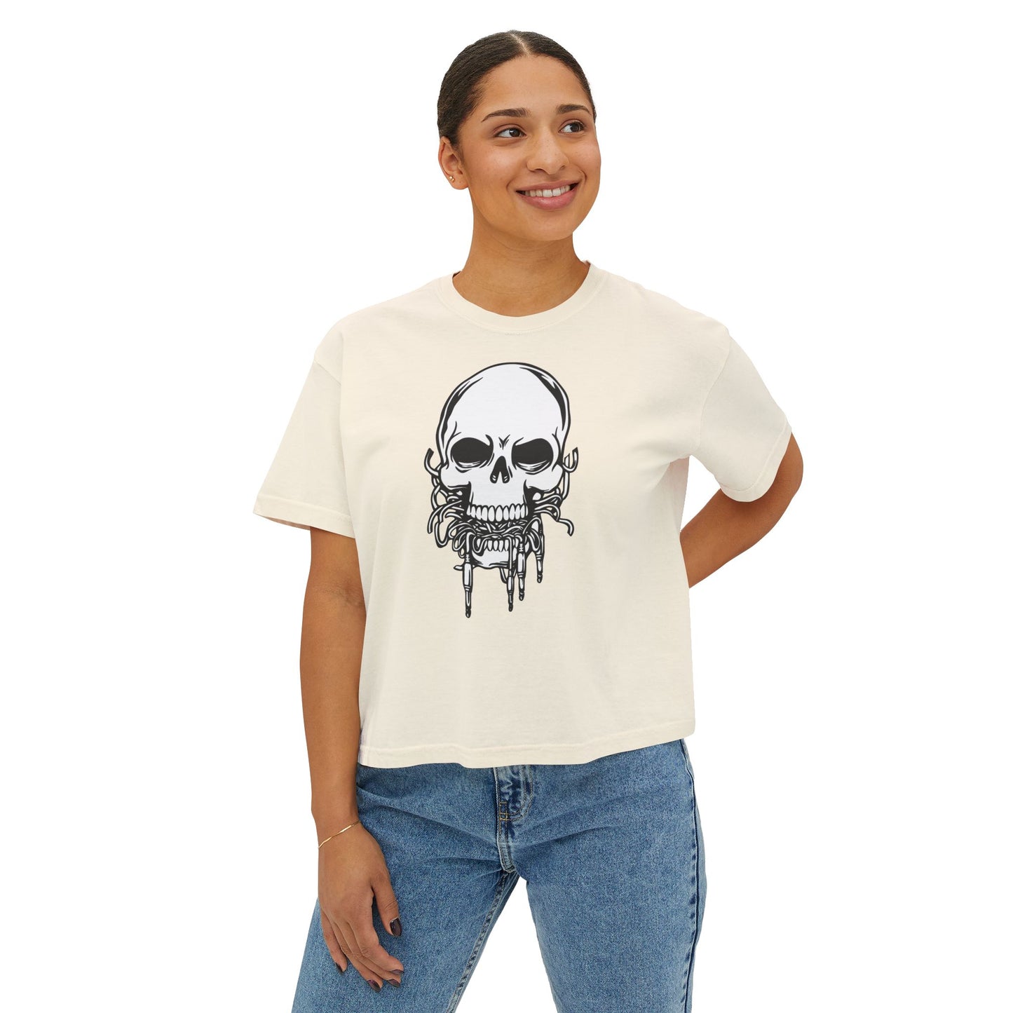 Death Musik | Boxy Crop Tee - Trendy Casual Top, Festival Wear, Streetwear, Birthday Gift, Graphic Design Tee