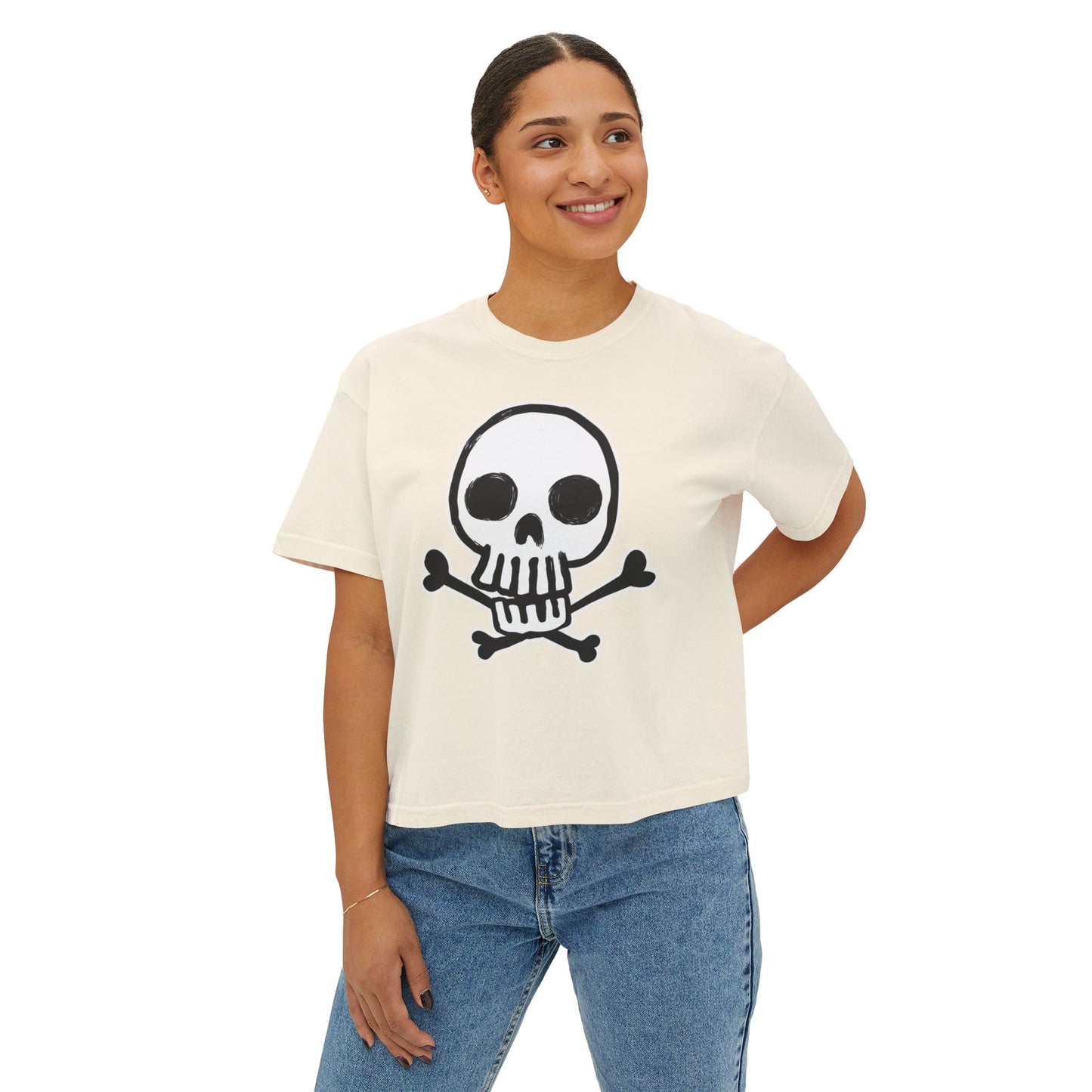 Skully | Boxy Crop Tee - Trendy Casual Top, Festival Wear, Streetwear, Birthday Gift, Graphic Design Tee