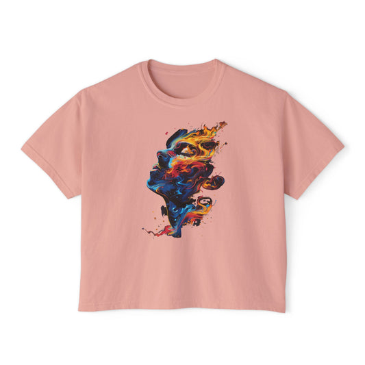 Her Burning Soul | Boxy Crop Tee - Trendy Casual Top, Festival Wear, Streetwear, Birthday Gift, Graphic Design Tee