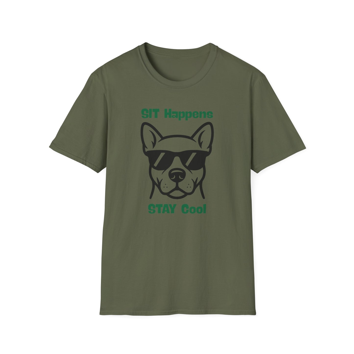 SIT Happens | Funny Dog Shirt | Fashion | Trending | Dog Lover | Cool Design | Birthday Gift | Unisex Softstyle T-Shirt