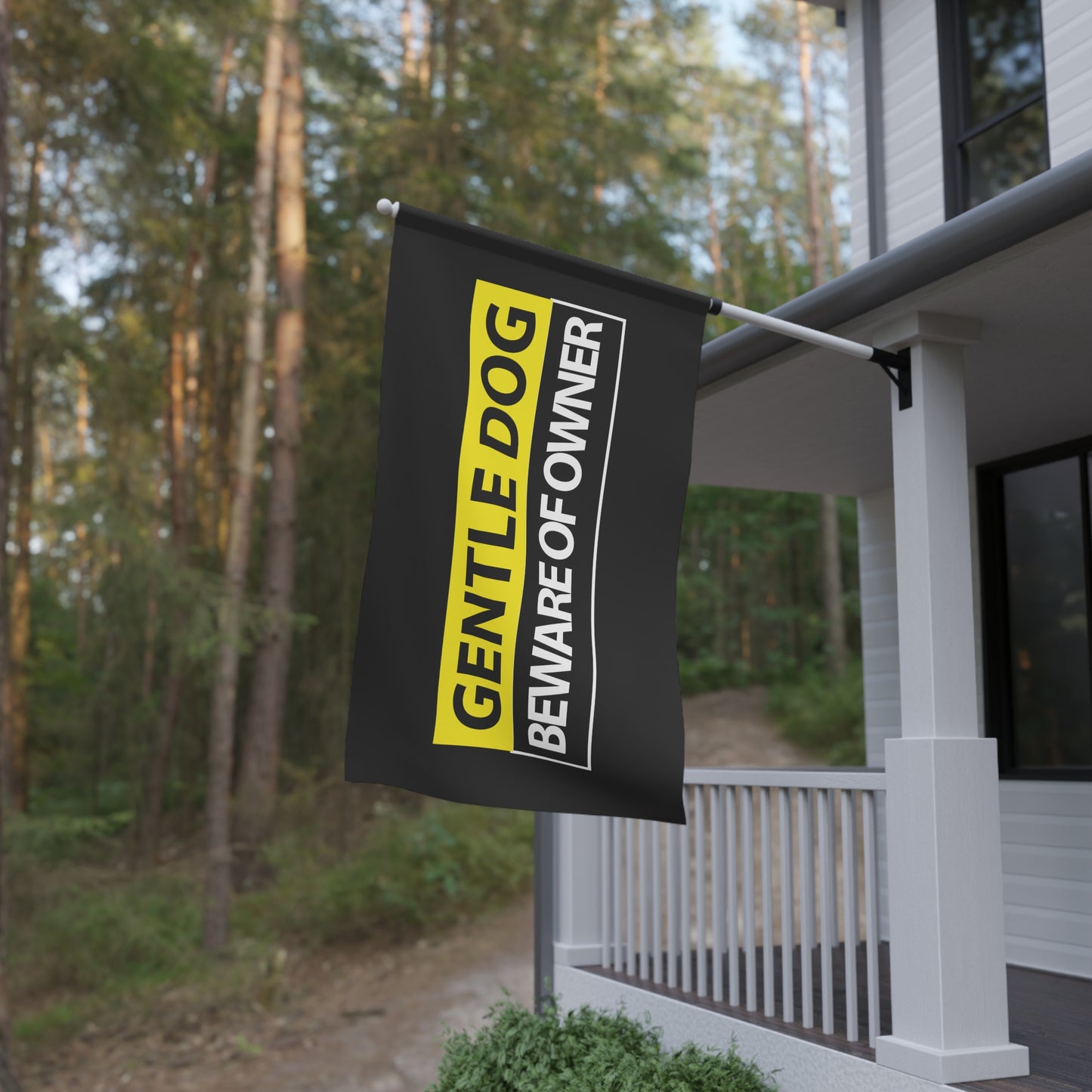 Gentle Dog Beware of Owner | Fade Resistant House Flag | 100% Weatherproof Polyester