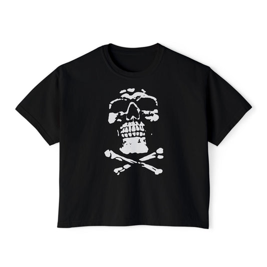 Skull Boxy Crop Tee - Trendy Casual Top for Grunge Lovers, Festival Wear, Perfect for Summer, Birthday Gift, Skull Design Tee
