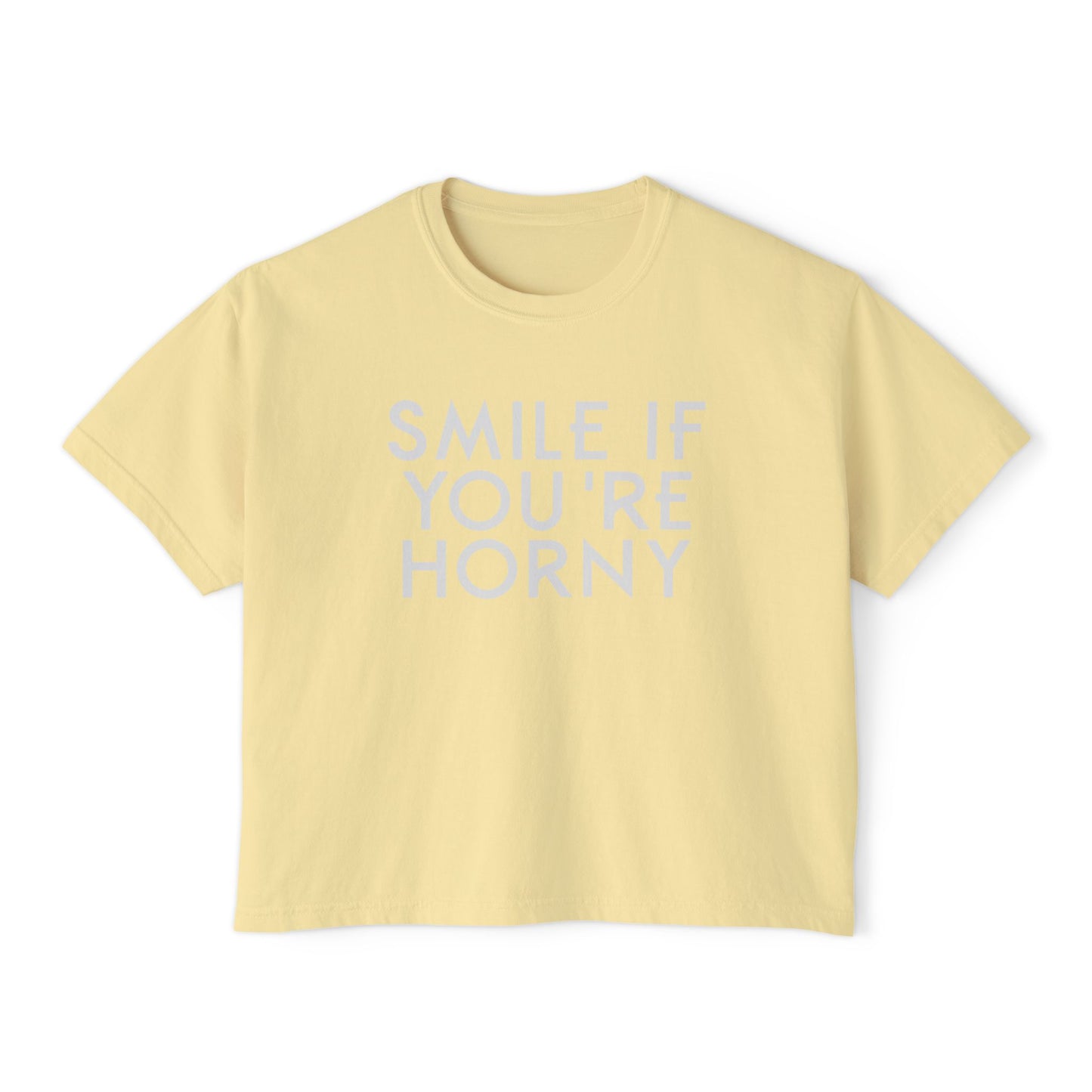 Smile If You're Horny | Boxy Crop Tee - Trendy Casual Top, Festival Wear, Streetwear, Birthday Gift, Graphic Design Tee