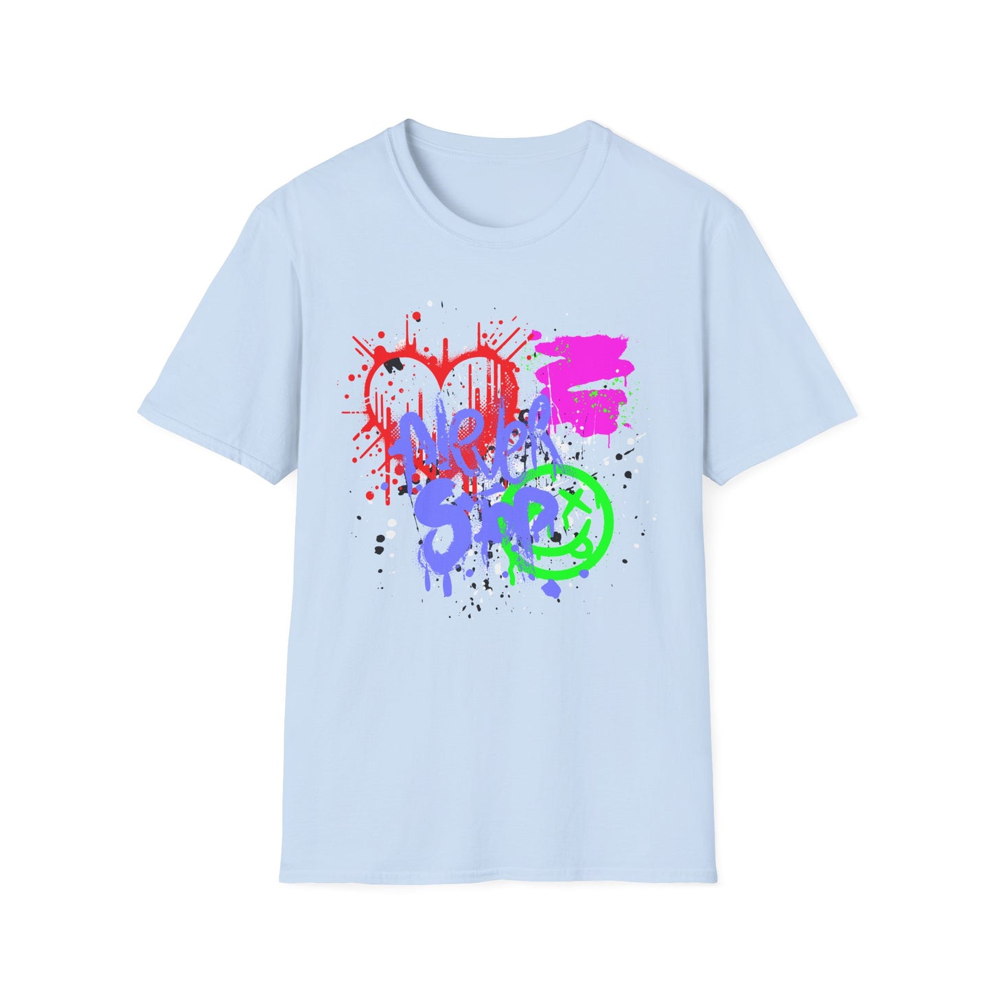 Never Stop | Colorful Kids Shirt | Cool Teen Shirt | Graffiti Fashion | Trending | Cool Design | Birthday Gift | Unisex Softstyle T-Shirt