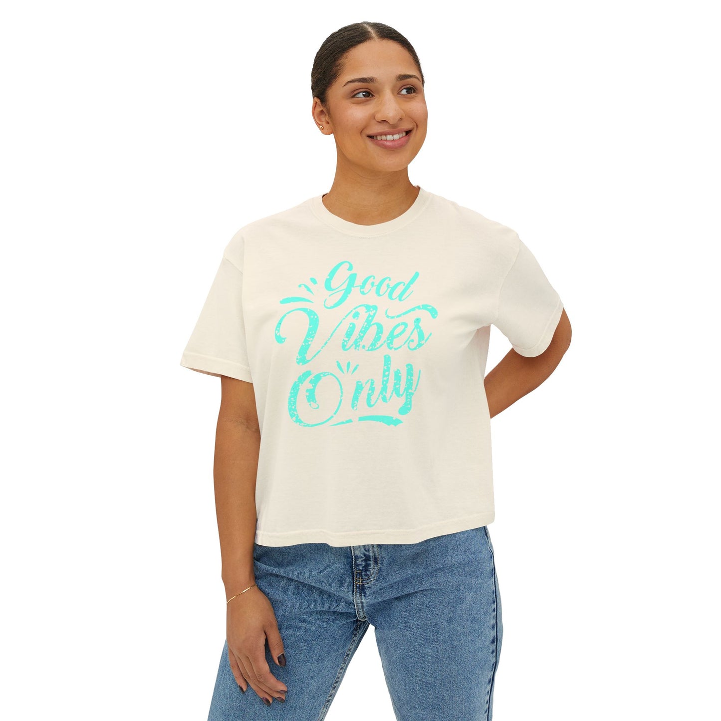 Good Vibes Only | Boxy Crop Tee - Trendy Casual Top, Festival Wear, Streetwear, Birthday Gift, Graphic Design Tee