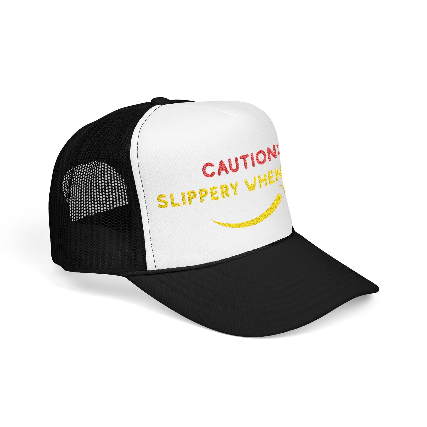 Caution: Slippery When Wet - Embroidered 100% Polyester Hat | Funny Custom Headwear