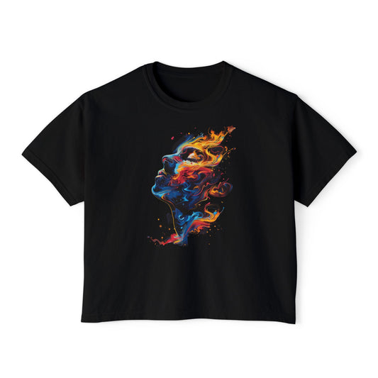 Her Burning Soul | Boxy Crop Tee - Trendy Casual Top, Festival Wear, Streetwear, Birthday Gift, Graphic Design Tee
