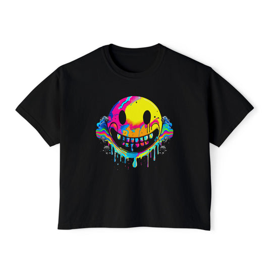 Drip with a Smile Boxy Crop Tee - Trendy Casual Top, Festival Wear, Streetwear, Birthday Gift, Graphic Design Tee