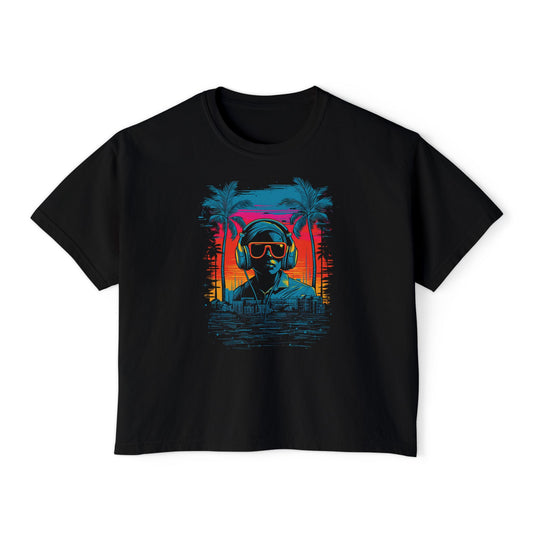 Sunset Vibes | Boxy Crop Tee - Trendy Casual Top, Festival Wear, Streetwear, Birthday Gift, Graphic Design Tee