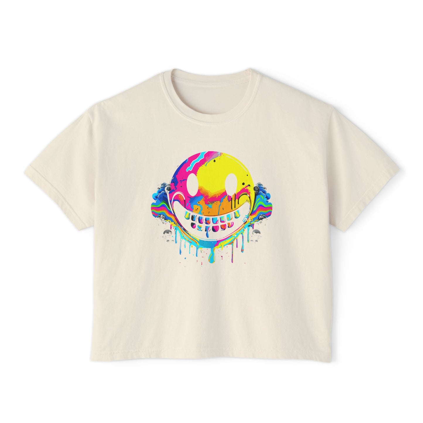 Drip with a Smile Boxy Crop Tee - Trendy Casual Top, Festival Wear, Streetwear, Birthday Gift, Graphic Design Tee