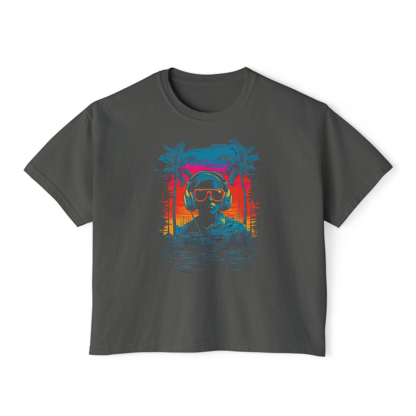 Sunset Vibes | Boxy Crop Tee - Trendy Casual Top, Festival Wear, Streetwear, Birthday Gift, Graphic Design Tee