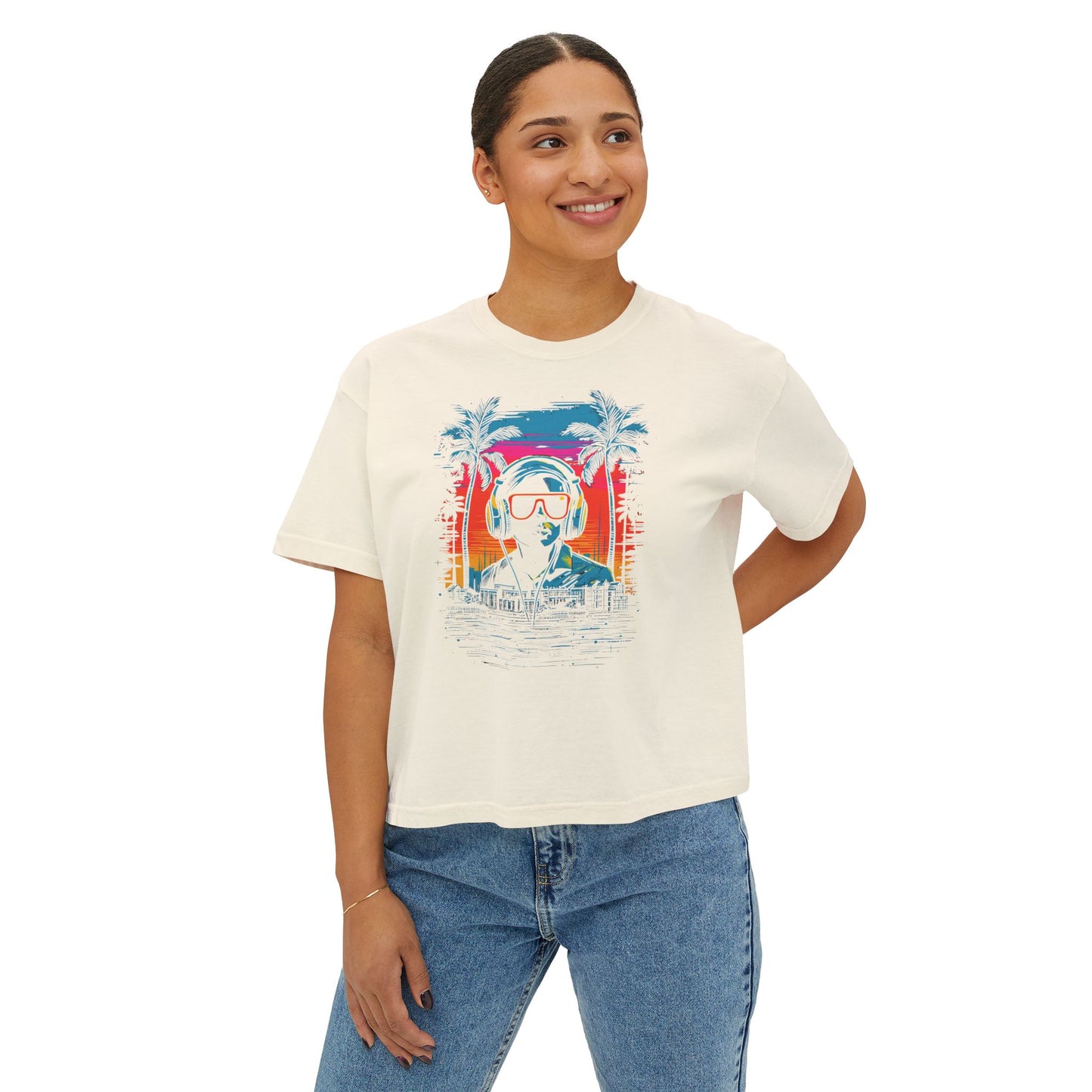 Sunset Vibes | Boxy Crop Tee - Trendy Casual Top, Festival Wear, Streetwear, Birthday Gift, Graphic Design Tee