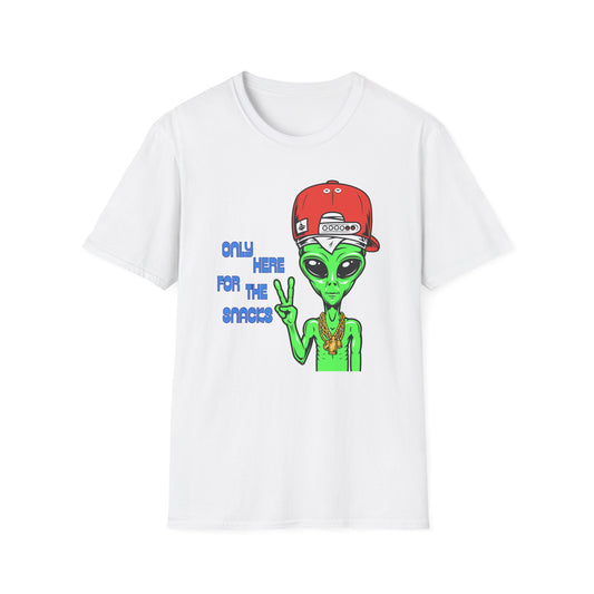 Only Here For The Snacks | Funny Alien Shirt | Cool Teen Shirt | Fashion | Trending | Cool Design | Birthday Gift | Unisex Softstyle T-Shirt
