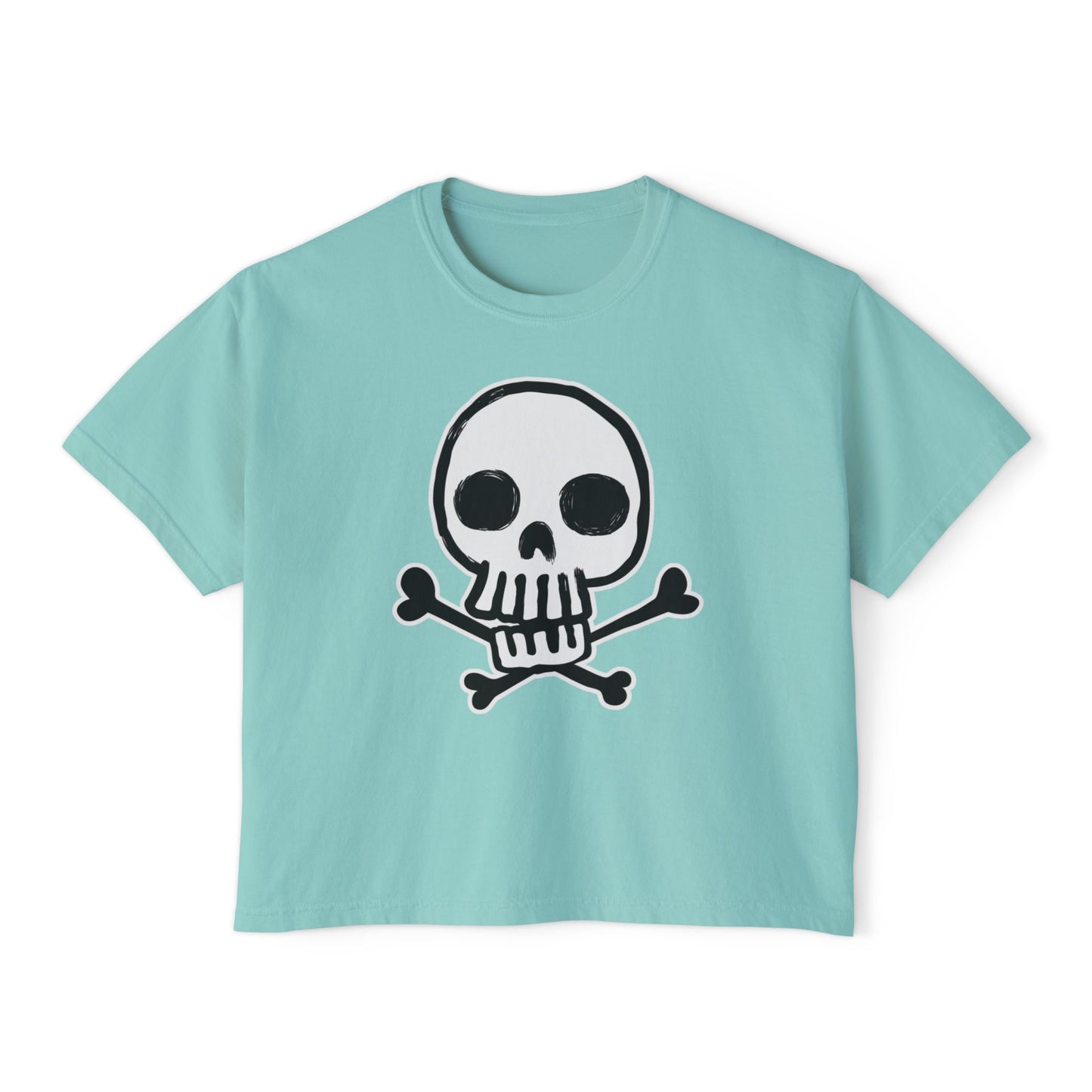 Skully | Boxy Crop Tee - Trendy Casual Top, Festival Wear, Streetwear, Birthday Gift, Graphic Design Tee