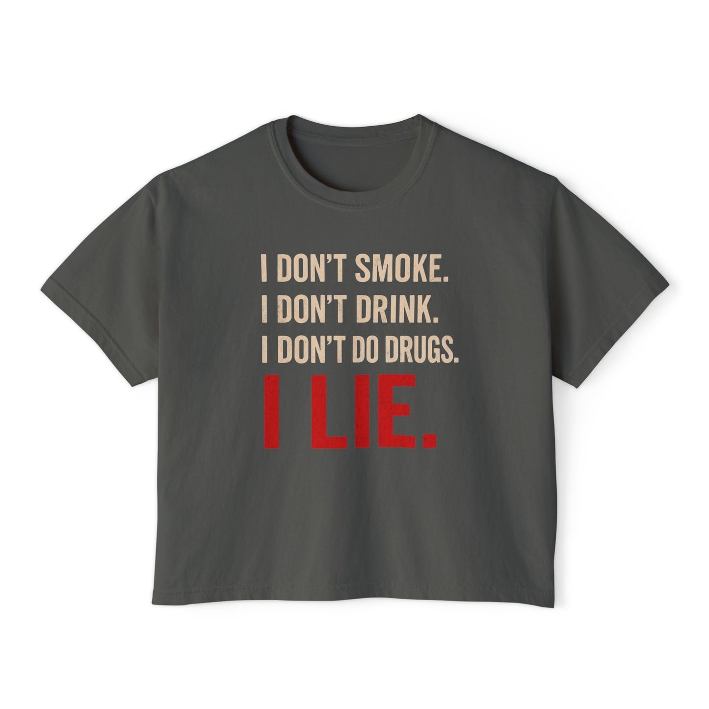 I Lie | Boxy Crop Tee - Trendy Casual Top, Festival Wear, Streetwear, Birthday Gift, Graphic Design Tee