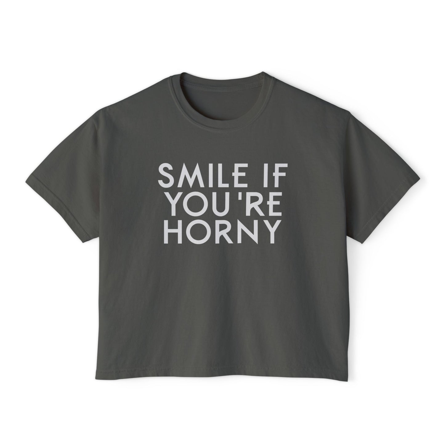 Smile If You're Horny | Boxy Crop Tee - Trendy Casual Top, Festival Wear, Streetwear, Birthday Gift, Graphic Design Tee