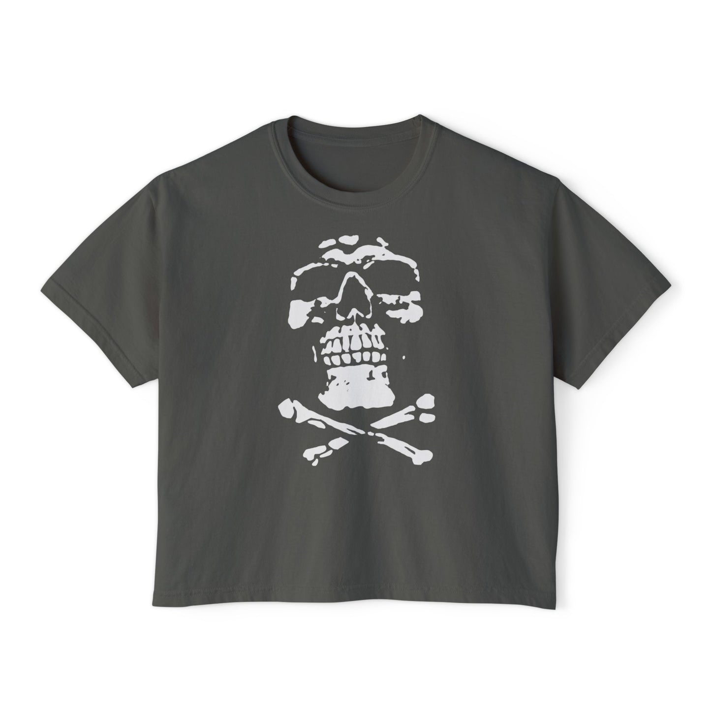 Skull Boxy Crop Tee - Trendy Casual Top for Grunge Lovers, Festival Wear, Perfect for Summer, Birthday Gift, Skull Design Tee