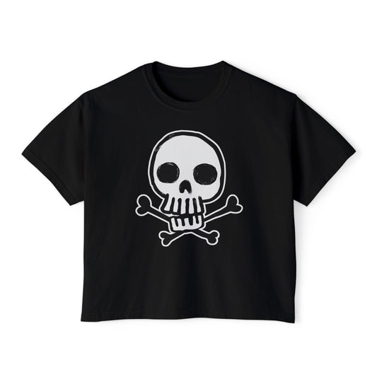 Skully | Boxy Crop Tee - Trendy Casual Top, Festival Wear, Streetwear, Birthday Gift, Graphic Design Tee