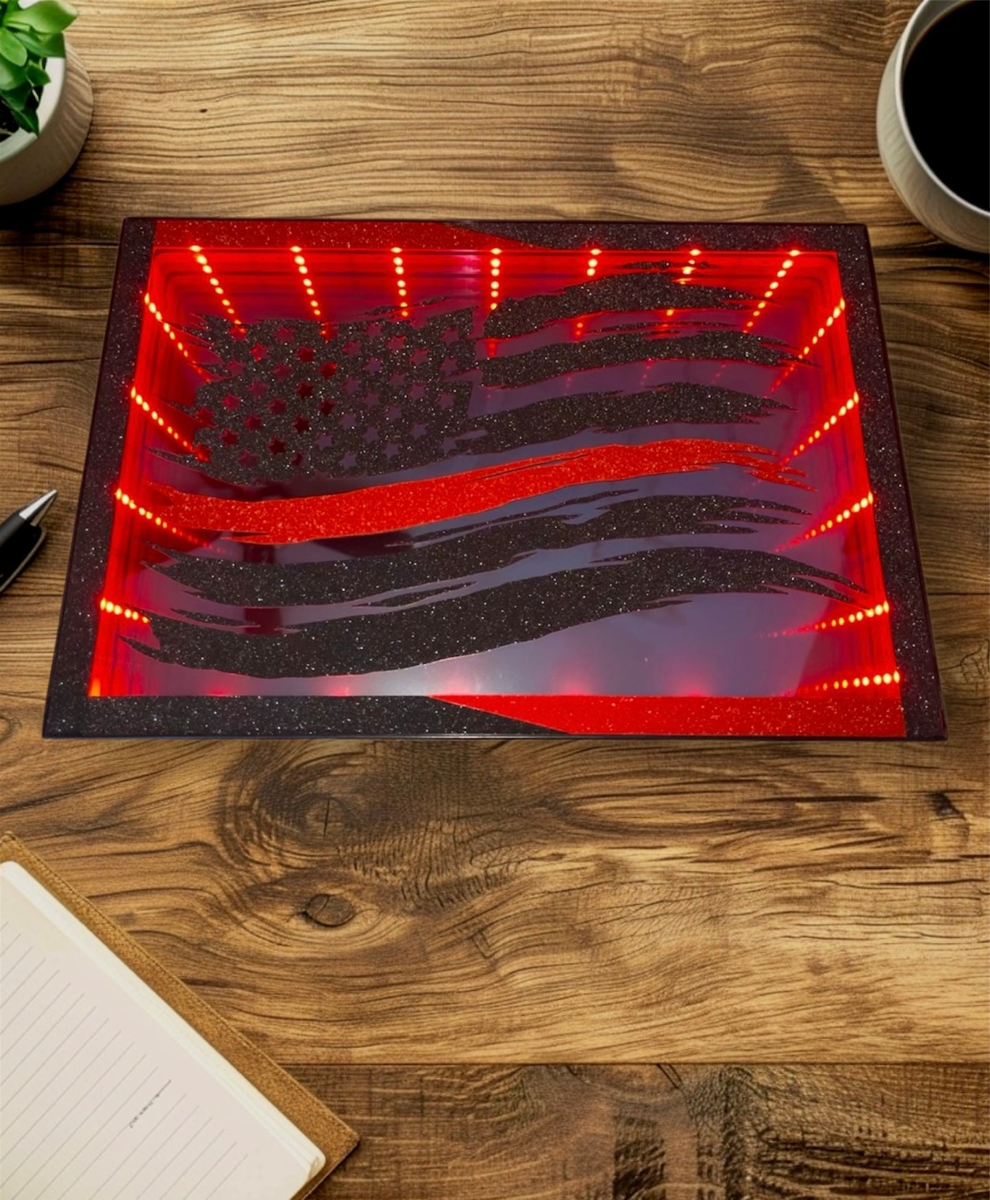 Fire Fighter American Flag Red Line | LED Infinity Mirror Wall Art Home Décor